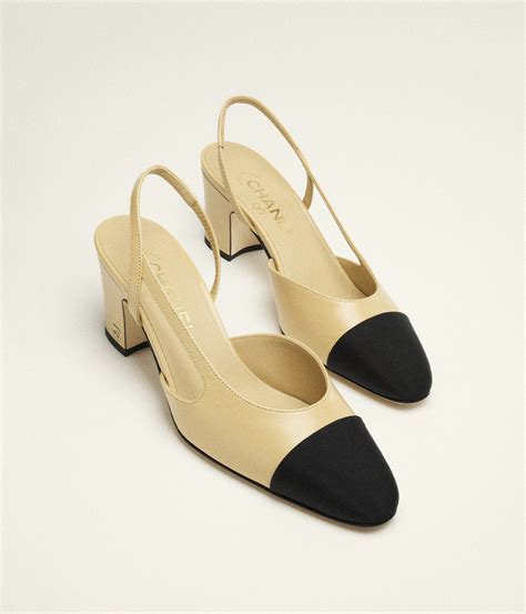 chanel goatskin & grosgrain beige & black|chanel goatskin slingback.